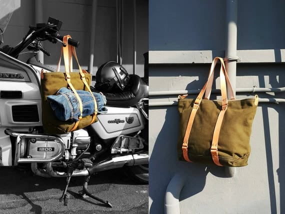 Mens Canvas & Leather Tote Bag / Mens Work Bag / Carry All