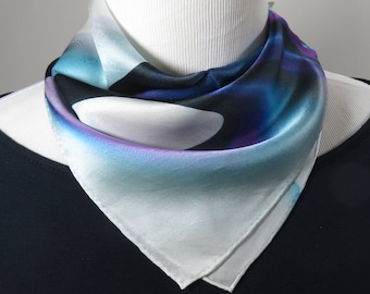 Small Square Scarf, "Blue Flare" design, 17" Square, gifts for her, hand-rolled hem, women in science