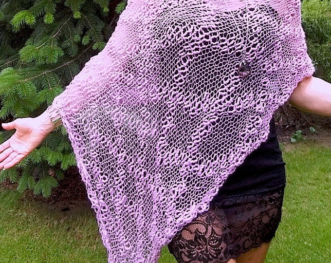 Loose knit Women's poncho, Open weave poncho, Summer knit Shrug, Summer knit wear, Beach cover up, Lila assymetrical handknit womens wrap