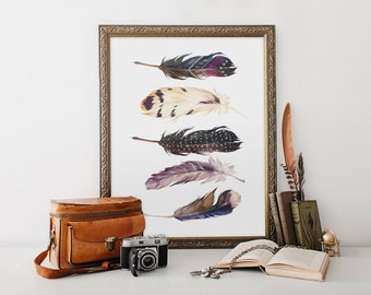 feather instant download, feather printable, tribal watercolor feather print, 8x10 feather printable, printable feather art, feather picture