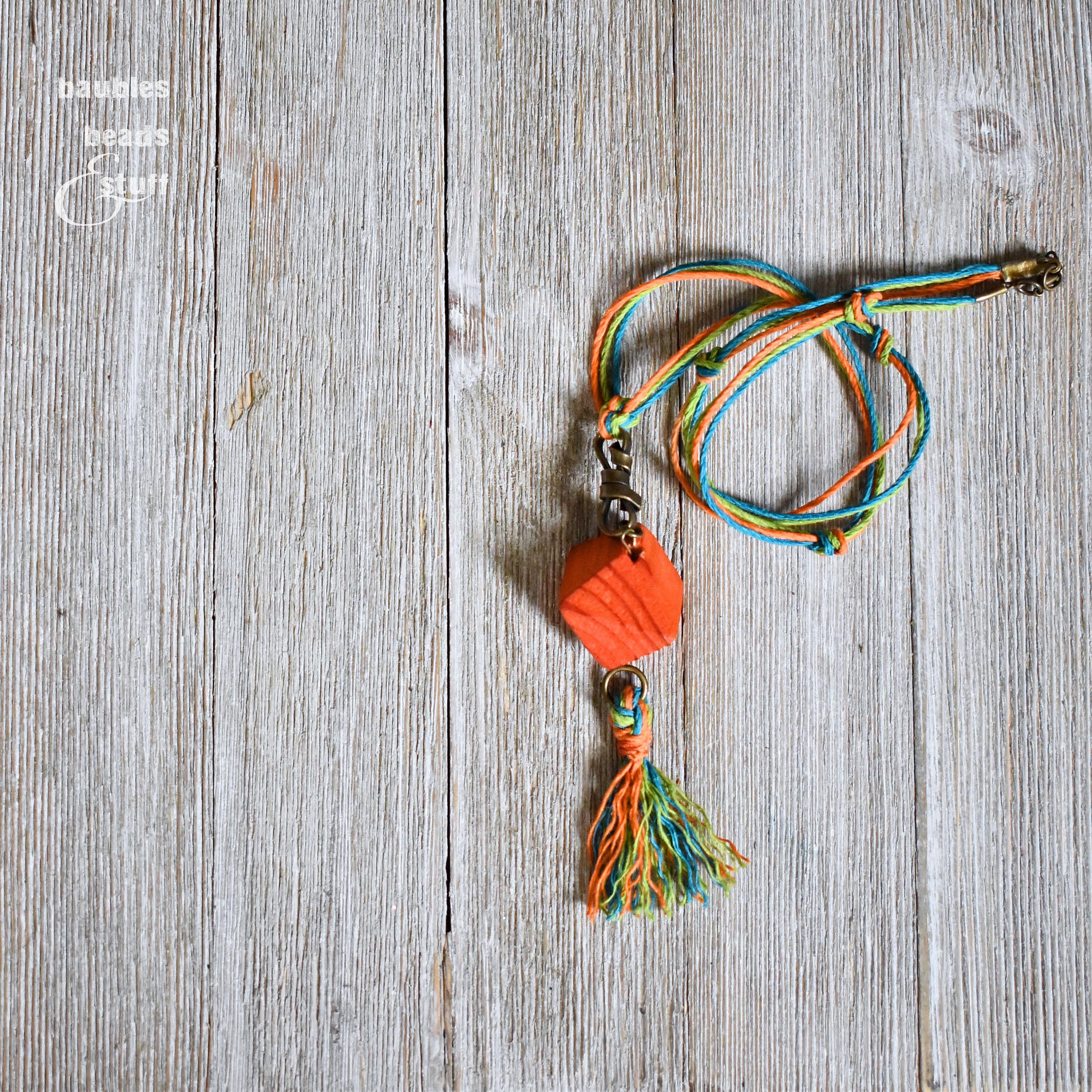 Orange Bead Twine Necklace Bright Color Jewelry Tassel