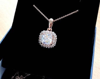 Rose gold crystal diamond necklace pendant bridal necklace geometric everyday necklace gold jewelry gift for mother birthday gift for wife