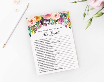 Editable How Well Do You Know The Bride Shower Game PDF Template Printable, Bridal, Baby, Shower, Instant Download, MAM106_62