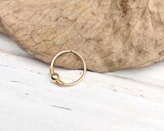 Gold hoop cartilage earring, Gold helix hoop, Nose ring, 20g nose hoop, Earring for women, Gift for girlfriend 10mm tragus septum 14k filled