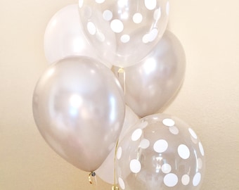 Silver and White Balloons, Silver Anniversary Balloons, 25th anniversary, Silver Baby Boy, Silver and White Latex,Silver Bridal Shower,