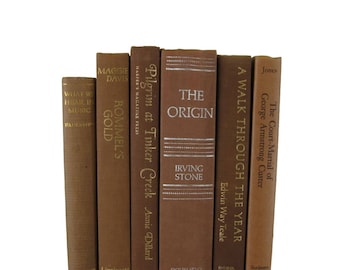 Brown Country Decor, Farmhouse, Decorative Books, Brown Vintage Books, Home Decor, Old Books, Photo Props, Table Setting , Wedding Decor