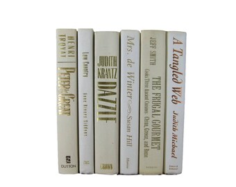 Bridal Shower Books, Bedroom Decor, Beige Ivory Decorative Books , Wedding Decor , White Vintage Books , Home Decor , Old Books