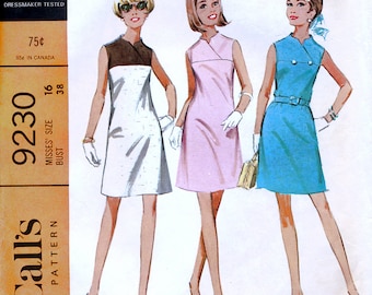 McCall's 9230 Vintage 60s Sewing Pattern for Misses' Dress - Uncut - Size 16 - Bust 38