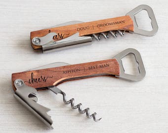 Custom Engraved Wine Corkscrew & Bottle Opener: Personalized Bridesmaid Wine Gift, Personalized Groomsmen Bottle Opener, Custom Wine Opener