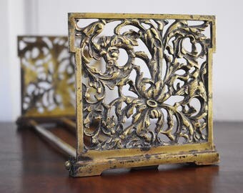 Expandable Brass North Wind Phoenix Fox Bookends, Telescoping Book Rack, Art Nouveau Book Holder Display Desk Office Bookend Set