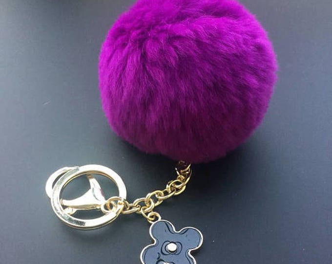 Raspberry Rabbit fluffy ball furkey fur ball pom pom keychain for car key ring Bag Pendant