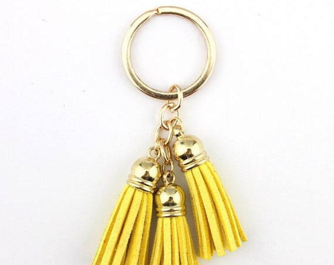 Bright Yellow Tassel keychain, clip on tassel, clip on bag charm, tassel charm with lobster clasp, swivel tassel keychain 3 piece tassel fri