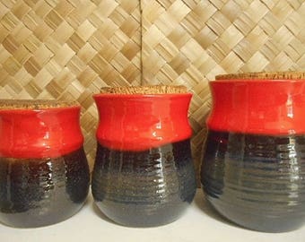 Studio Pottery Canisters with Cork Lids - Set of Three