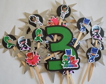 PJ Masks Cupcake Toppers - PJ Masks Cake Topper - Food Picks