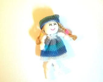 Doll charm wood wool blue 7.5 cm