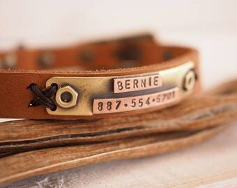 Small Dog Collar, Cat Collar, Leather Cat Collar, Leather Dog Collar, Personalized Collar, Dog Name Plate, Cat Name Plate, Pet Id Tag,