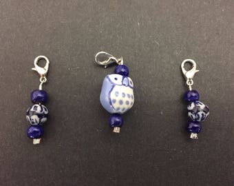 Blue Owl Stitch Markers, Set of 3