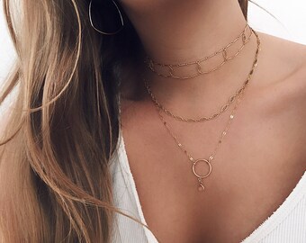 Double Choker Necklace, Delicate Necklace, Dainty Choker, Layering Choker, Gold Filled, Bar Chain