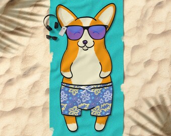 Corgi Beach Towel - Fluff In The Sun - 30" x 60" or 36" x 72" - Different Corgi Colors Available