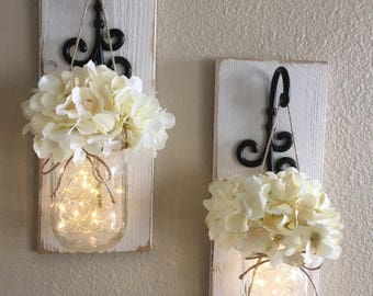 Set of Mason Jar Wall Sconces, Mason Jar Sconce, Mason Jar Decor, Mason Jar Wall Decor, Country Decor, Farmhouse Wall Decor, Farmhouse Decor
