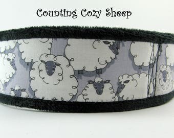 Cute Sheep Martingale Collar, Chenille Lined Dog Collar, Chenille Martingale, Whippet Collar, Sheep Greyhound Collar, Limited Slip Collar