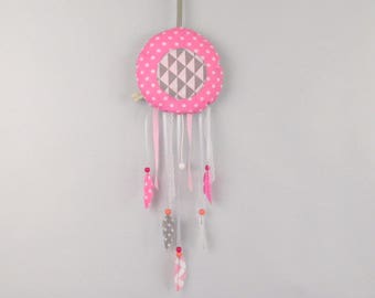Dream catcher musical plush musical Mobile baby Reversible original birth decor gift idea nursery baby girl pink gray