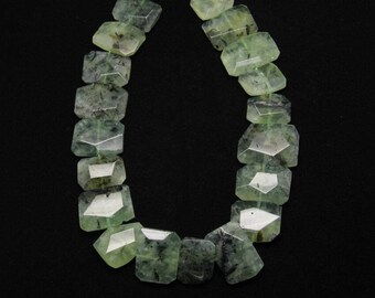 Natural Green Prehnite Faceted Freefom Rectangle Shape Loose Beads,Polished Raw Gemstone Sliced Beads Pendant Jewelry,Center Drilled