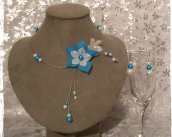 White turquoise Silk Flower Adornment