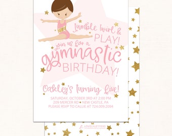 Gymnastics Birthday Invitation / DIGITAL / Gymnastics Invitation / Gymnast Birthday / Gymnastics Birthday / Tumbling Birthday / Star Invite