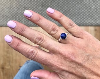 Sterling Silver Lapis Lazuli Ring/Lapis Lazuli Gemstone/Blue Gemstone/Sterling Silver Ring/Adjustable Ring/Silver Ring/Gift/UK/Stacking