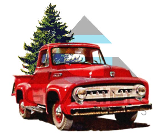 Vintage Red Truck & Christmas Tree Farm PNG File Transparent