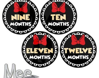 Printable baby month stickers,Minnie mouse baby milestone stickers,Monthly baby stickers,planner stickers,4inch Rounds,DIY Newborn Sticker