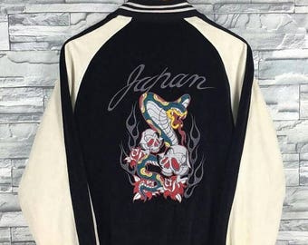 SUKAJAN Souvenir Jacket Women Large Vintage 80's Snakes Sukajan Dragon Vintage Japanese Embroidery Varsity Souvenir Japan Jacket Size L
