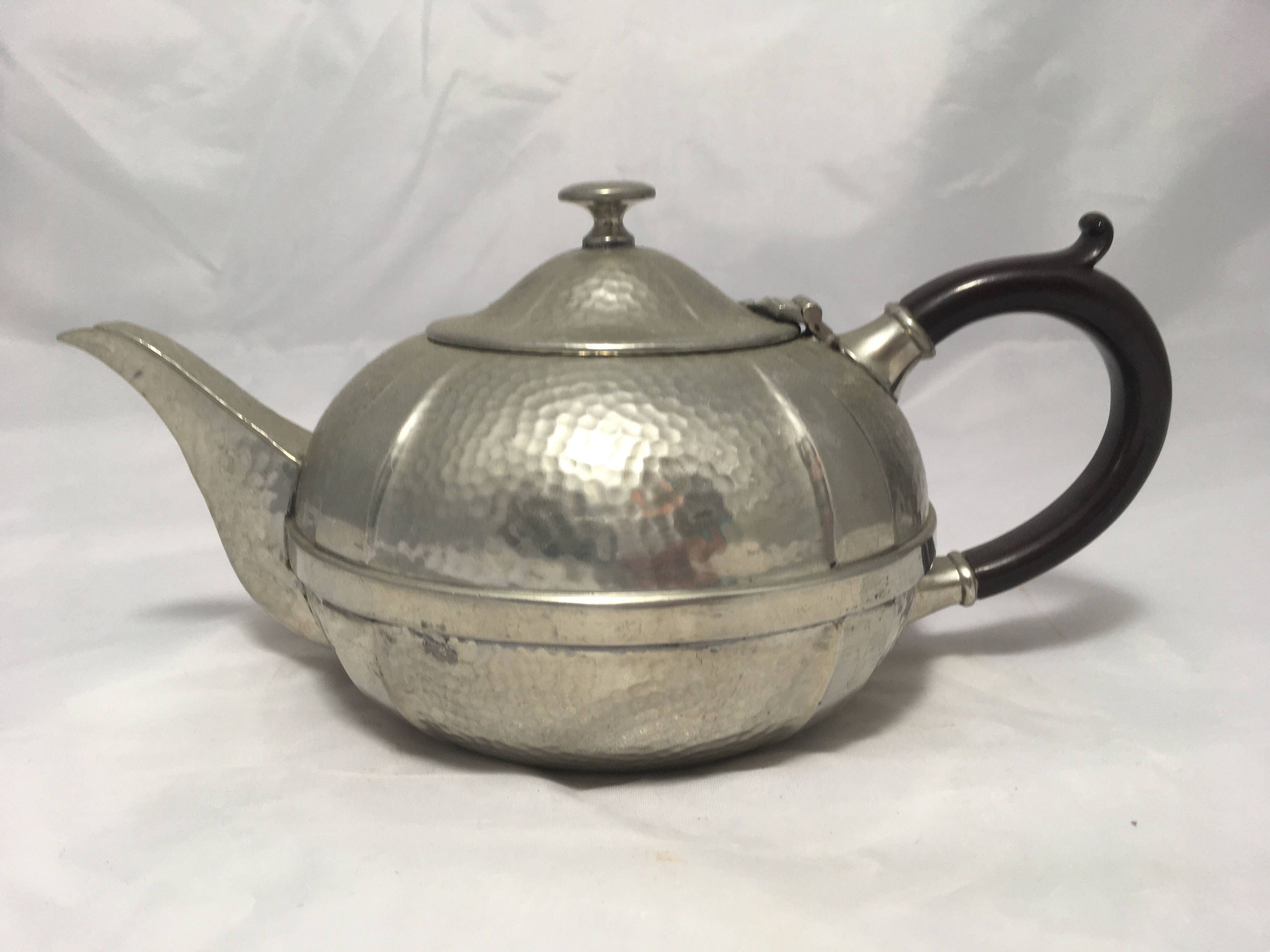 Art Deco Knighthood Old English Pewter Teapot with Bakelite