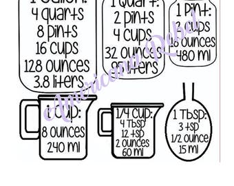 Kitchen Measurement stickers, Kitchen Measurement Decals, Baking Conversion stickers, Kitchen measurement chart