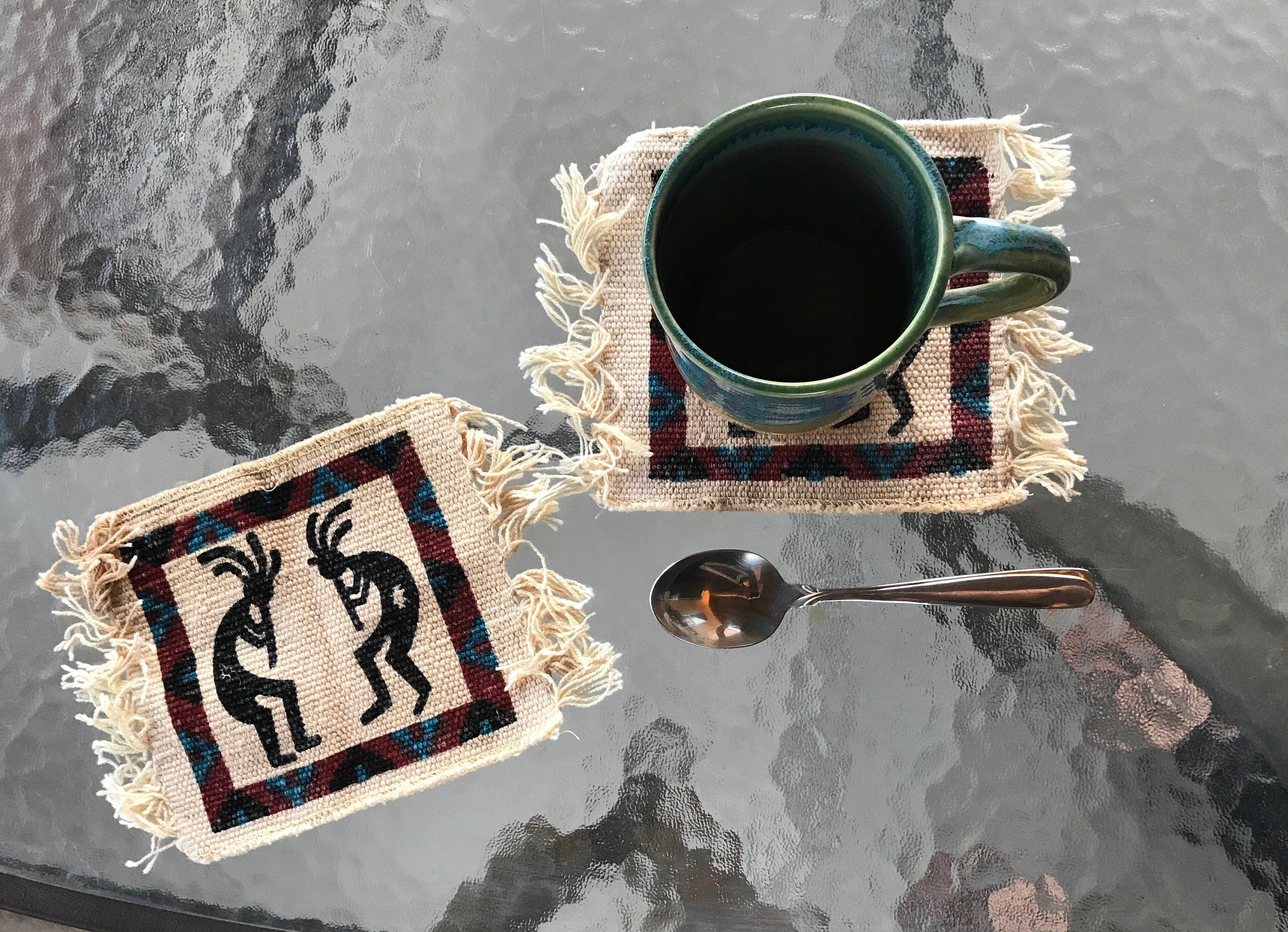Cotton woven coasters kokopelli Southwest style coaster set