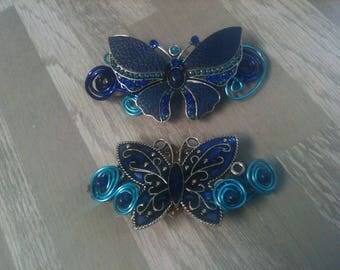 8cm-big barrette fantasy blue butterfly /8cm-grande barrette fantaisie papillon bleu