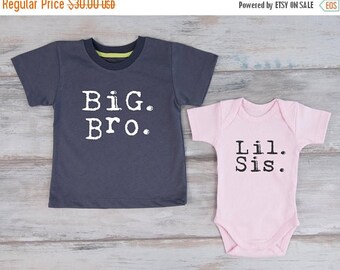 LATE SHIP SALE Big Brother Little Sister Set, Big Bro Shirt & Lil Sis Baby Bodysuit Set, Matching Sibling Shirts, Photo Props For Kids, Sibl