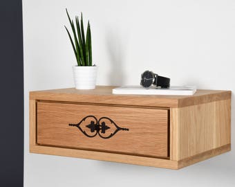 Bedside / Floating bedside with drawer inlaid / Nightstand in solid oak / Console floating with drawer / Side table modern mid century
