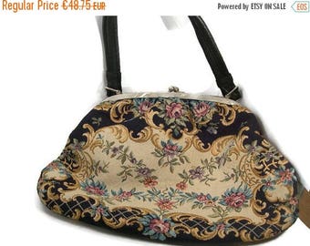 Vintage Tapestry Top Handle Bag, Floral Bag, Woman's Accessory , Evening Bag, Gift Idea, Vintage Purse 1950s Handbag
