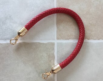 red leather purse handles