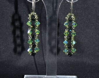 Swarovski crystal earrings on 925 sterling silver peridot ab2x-hematite 2x