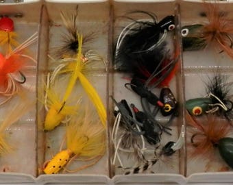 Box of Vintage Bass/Fly Popper Fishing Lures