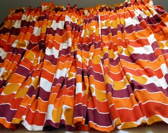 70s Curtains Fabric Drapes MCM Vintage Mid-Century Modern Geometric Goblet Pleats Brown Orange White Cantelope Lined