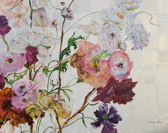 Original hand painted oil painting - Flowers Show- made by Sarmite Alksne size 32"x40"