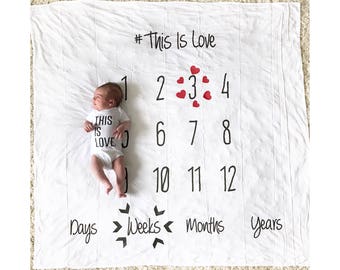 Baby Monthly Milestones, Anniversary milestone blanket, baby blanket, newborn photo prop, Baby Gift, Nursery Decor, Age Blanket