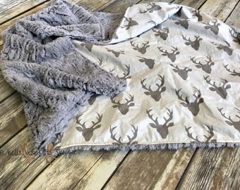 Minky Baby Blanket- Deer baby blanket- Baby Boy Blanket- Baby Girl Blanket- Woodland Blanket- Baby Blanket Minky