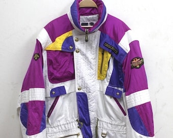 Mega Sale 20% Descente Ski Jacket Vintage Descente Multicolor Jacket Hooded Ski Jacket Full Print Jacket sz