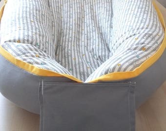Cordless Baby Nest / Babynest Gender Neutral - Gray Elephants And Stars shipping within US/U.S.