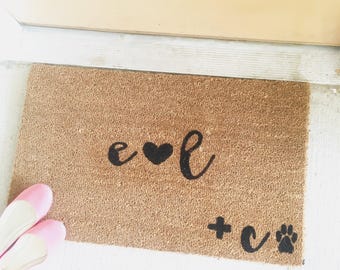 Custom DOG Door Mat, Initials Mat, You Me Dog Door Mat, Paw Print Door Mat, Funny Door Mat, House Warming Gift, Custom Initial Mat, Dog Mat